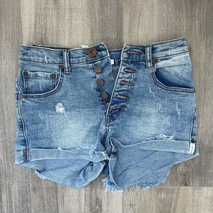 One X One Teaspoon high rise button up distressed denim shorts